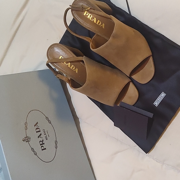 Prada Shield Suede Calzature Donna Camoscio Sling heels sz. 37/ 6.5 - Picture 7 of 16
